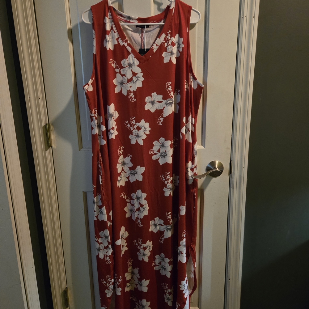 Red Floral Maxi Dress With Pockets